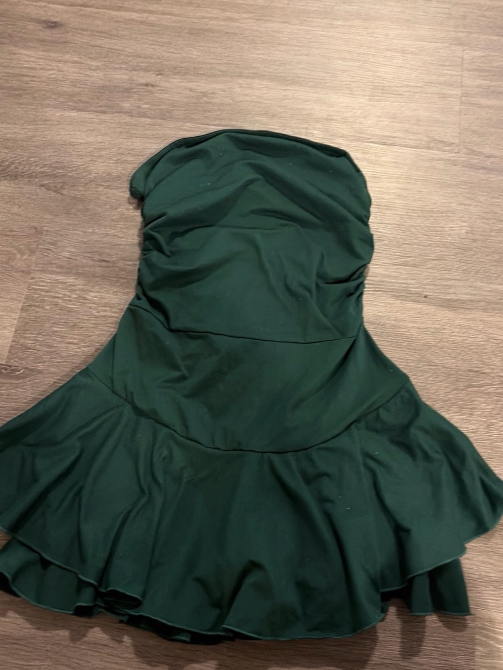 SHEIN Dark Green Strapless Ruffle Hem Dress